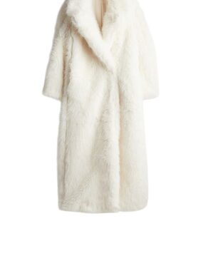 Women faux fur loose fit white maxi coat soft &, fluffy  size small